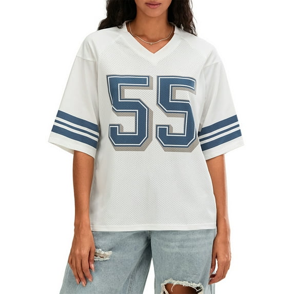 Michellecmm Women's Loose Summer T-Shirt Number Print Short Sleeve V-Neck Novelty Tops Streetwear