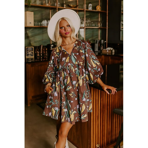 Michellecmm Women's Maternity Floral Dress Lantern Sleeve V-Neck Loose Short Dress Pregnancy Clothes