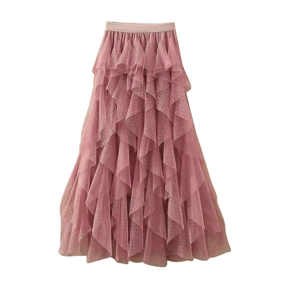 Michellecmm Women's Mini Dot Print Midi Skirt Irregular A-Line Tulle Skirt