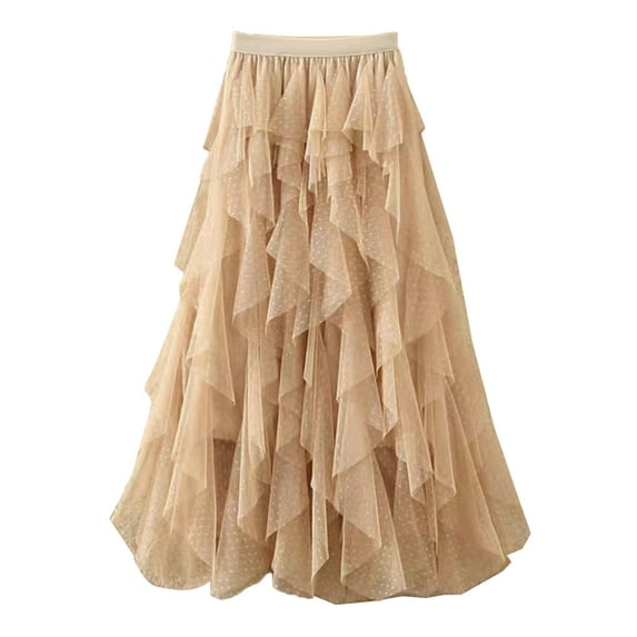 Michellecmm Women's Mini Dot Print Midi Skirt Irregular A-Line Tulle Skirt