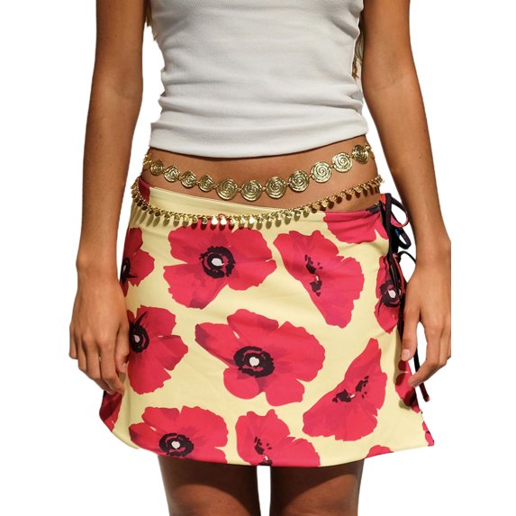 Michellecmm Women's Mini Skirt Tie-Dye Low Waist Side Split Tie-Up Bodycon Skirt