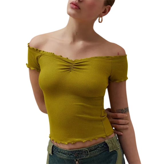 Michellecmm Women's Off Shoulder Stripe Pattern Tops Boat Neck Short Sleeve Slim Fit Summer T-Shirts