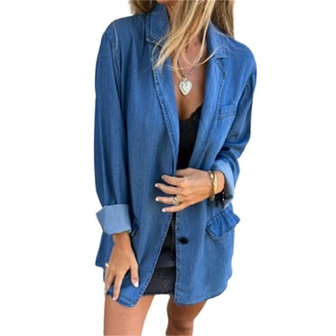 Michellecmm Women's Oversized Denim Jacket Vintage Long Sleeve Button Down Boyfriend Jean Jacket Fall Coat