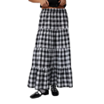 thumbnail image 1 of Michellecmm  Women's Plaid Skirt Loose Elastic Waist Ruffled Tiered Long Skirt, 1 of 8
