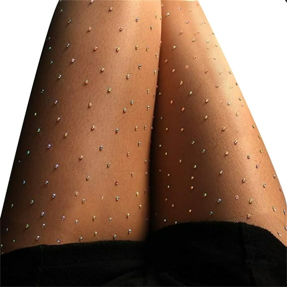 Michellecmm Women's Rhinestone Pantyhose Sparkly See Through Tights Stockings Pantyhose