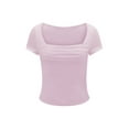 thumbnail image 1 of Michellecmm  Women's Ruched Cropped Tops Solid Short Sleeve Square Neck T-Shirt, 1 of 9