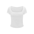 thumbnail image 1 of Michellecmm  Women's Ruched Cropped Tops Solid Short Sleeve Square Neck T-Shirt, 1 of 9