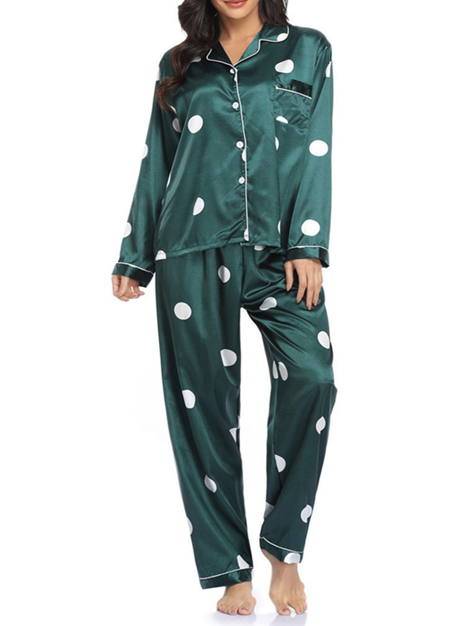 Satin Button-Up Lapel Collar Top and Pants Pajama Set