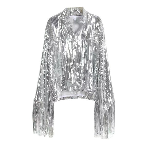 Michellecmm Women's Sequin Party Jackets Long Sleeve Tassel Jackets Blazers