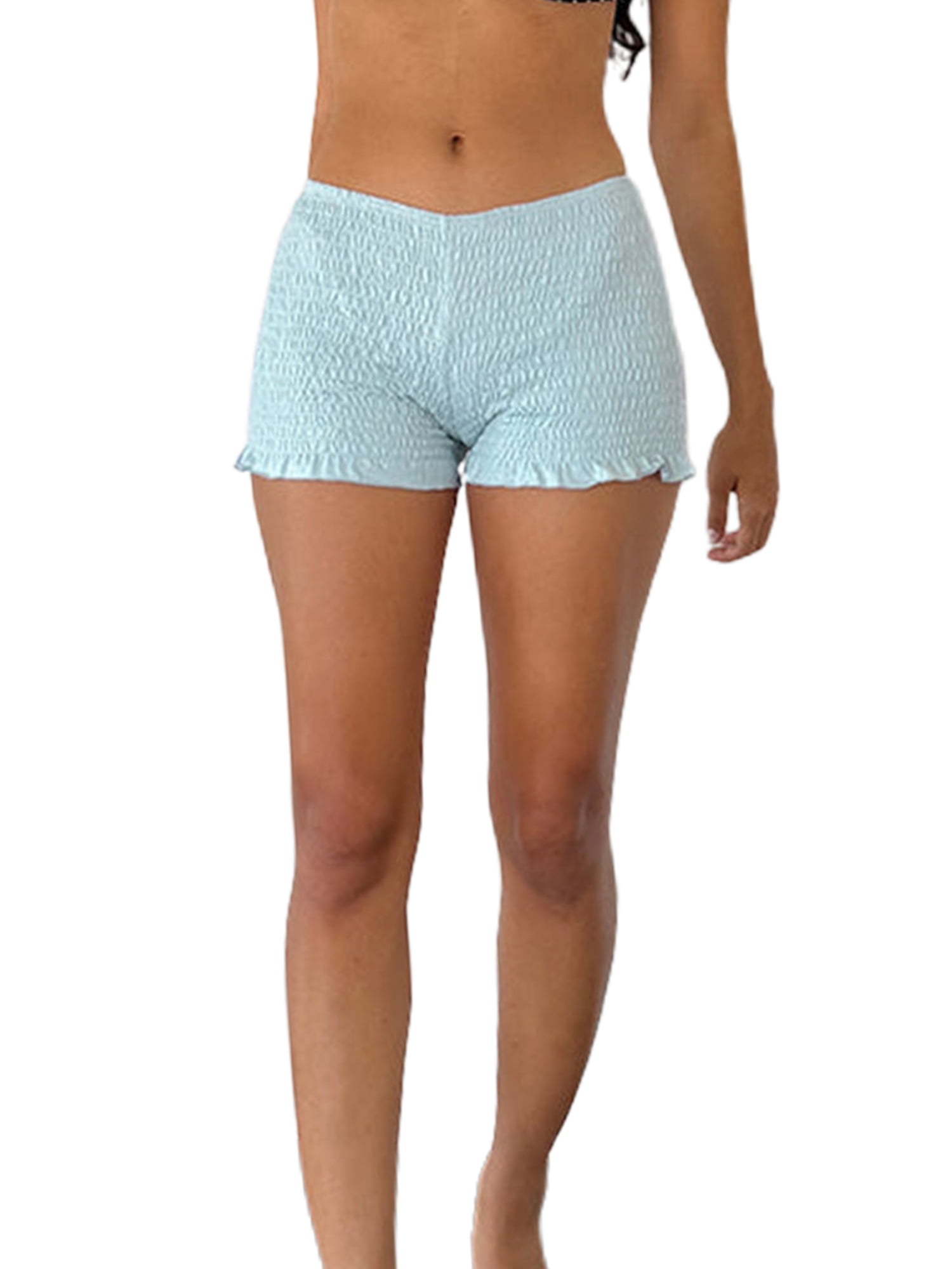 Michellecmm Women's Shirred Shorts Casual Elastic Waist Solid Color ...