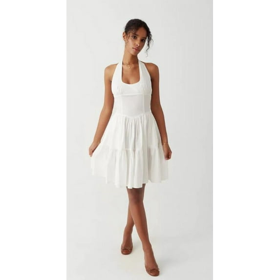 Michellecmm Women's Short Halter Dress Striped Sleeveless Tiered Ruffle Dress