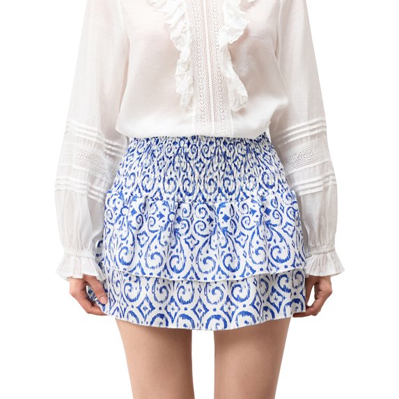 Michellecmm Women's Smocked Mini Skirts Casual High Waist A-Line Beach Skirts Layered Ruffle Skirts