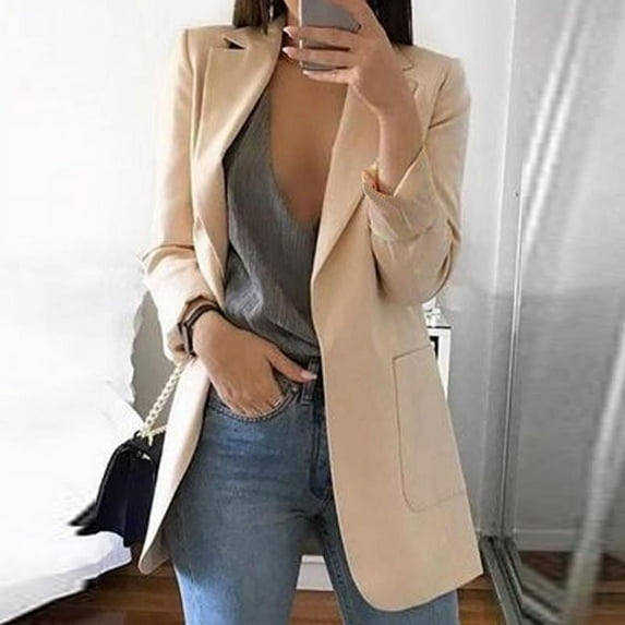 Michellecmm Women's Solid Long Sleeve Slim Suit Jacket Office Work Business Party Casual Blazer Coat Outwear