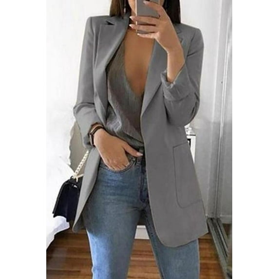 Michellecmm Women's Solid Long Sleeve Slim Suit Jacket Office Work Business Party Casual Blazer Coat Outwear