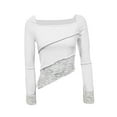thumbnail image 1 of Michellecmm  Women’s Solid T-Shirts Long Sleeve Square Neck Asymmetrical Tops, 1 of 6