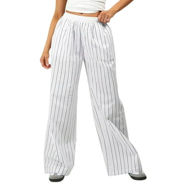 Michellecmm  Women's Straight Wide Leg Pants Elastic Waist Striped Print Pants