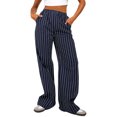 thumbnail image 1 of Michellecmm  Women's Straight Wide Leg Pants Elastic Waist Striped Print Pants, 1 of 8