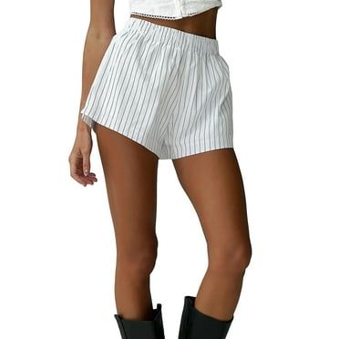 Michellecmm  Women's Stripe Print Shorts, High Waist Wide Leg Short Pants