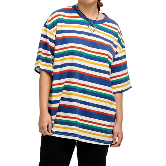 Michellecmm Women’s Stripes Print Tops Short Sleeve Round Neck Loose Fit Shirts