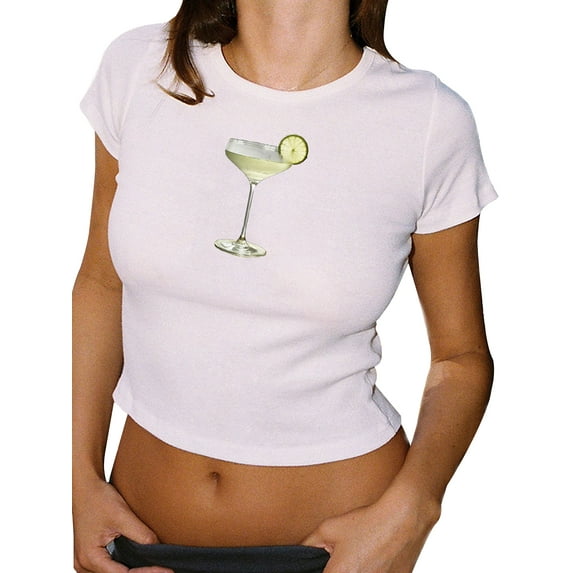 Michellecmm Women's Summer Baby Tee Strawberry/Bow Print Short Sleeve Cropped Tops