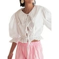 thumbnail image 1 of Michellecmm Women's Summer Blouses Tie Front Ruffle Tops Puff Sleeve Pointed Collar Slim Fit T-Shirts, 1 of 9