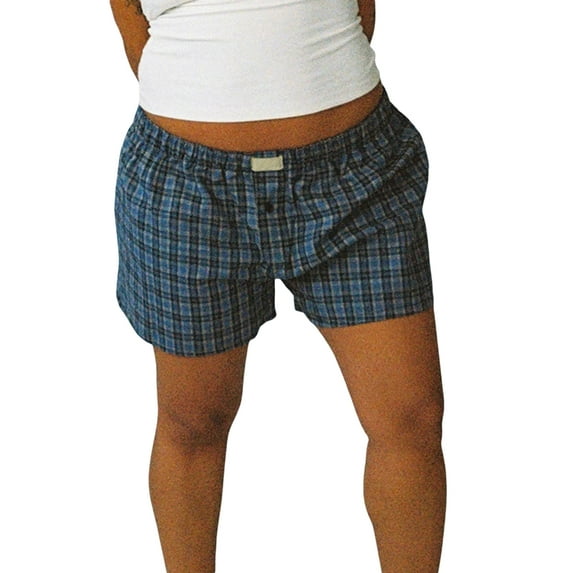 Michellecmm Women's Summer Casual Pajama Shorts Elastic Band Wide Leg Loose Fit Plaid Lounge Shorts