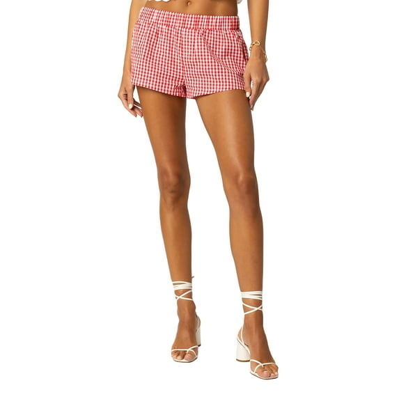 Michellecmm Women's Summer Casual Shorts Plaid Print Elastic Waist Loose Short Pants Pull On Lounge Shorts