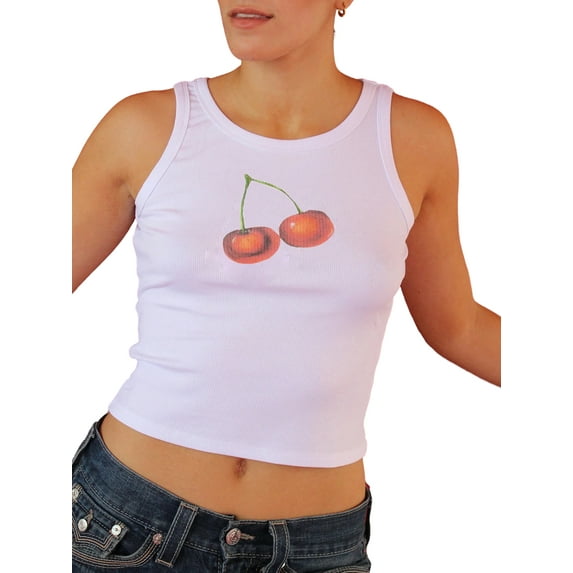 Michellecmm Women's Summer Crop Tank Tops Fruit Print Crew Neck Slim Vest