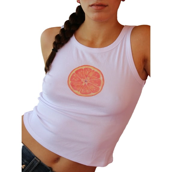 Michellecmm Women's Summer Crop Tank Tops Fruit Print Crew Neck Slim Vest