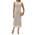 thumbnail image 1 of Michellecmm Women's Summer Knit Tank Dress Stripe Print Sleeveless Round Neck Slim Long Dress, 1 of 9
