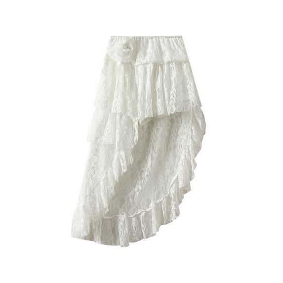 Michellecmm Women's Summer Lace Skirt High Waist Asymmetric Ruffled Hem Skirt
