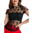 thumbnail image 1 of Michellecmm  Women's Summer Lace Tops Mesh Short Sleeve Mock Neck Slim T-Shirt, 1 of 9