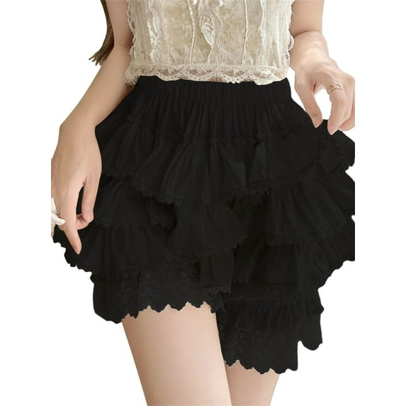 Michellecmm Women's Summer Lace Trim Shorts Elastic Band Tiered Tulle Culottes