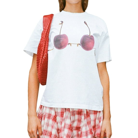 Michellecmm Women's Summer Loose Tops Cute Bow/Fruit Print Short Sleeve T-Shirts