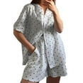 thumbnail image 1 of Michellecmm Women's Summer Pajama Set, Lapel Neck Button Down Short Sleeve Tops + Elastic Waist Shorts Heart Print 2 Piece Lounge Outfits, 1 of 4