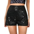 thumbnail image 1 of Michellecmm Women's Summer Sequins Shorts Mid Waist Elastic Band Sparkly Straight Leg Shorts Glitter Hot Pants for Party, 1 of 7