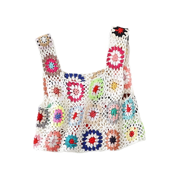 Michellecmm Women´s Summer Sleeveless Tops Colorful Hand Crochet Embroidery Openwork Knit Tank Tops
