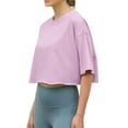 thumbnail image 1 of Michellecmm Women's Summer Sports Crop Cotton T-Shirt Solid Color Short Sleeve Round Neck Loose Show Navel Yoga Tops, 1 of 9