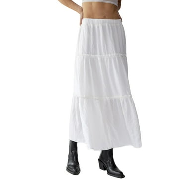 Michellecmm  Women's Tiered Long Skirts Vintage Elastic Waist Frill Trim Skirts