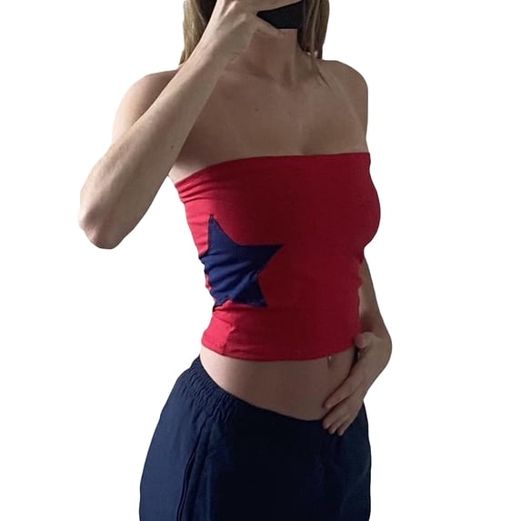 Michellecmm Women's Tube Tops Strapless Sleeveless Star Patchwork Bandeau Tops