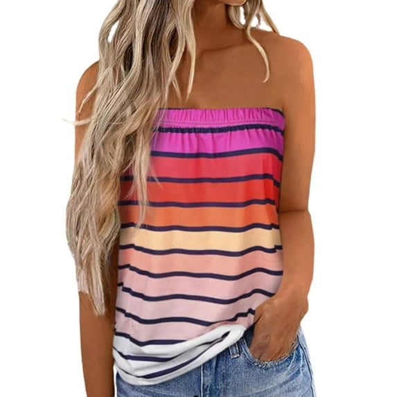 Michellecmm Women's Tube Tops, Strapless Solid Color/Stripes/Flag Print Tank Tops