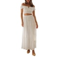 thumbnail image 1 of Michellecmm  Women’s Two Piece Outfits Off Shoulder Frill Crop Tops and Long Skirt, 1 of 9