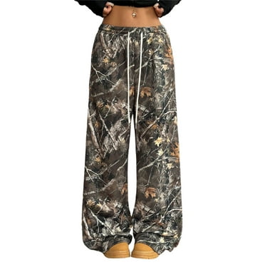 Michellecmm Women's Wide Leg Camo Pants Lightweight Elastic Waist Camouflage Print Loose Pants Trousers