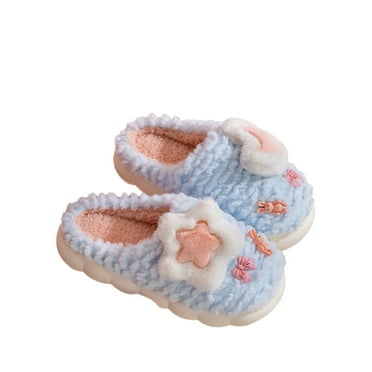 Michellecmm Women's Winter Slippers Stylish Star Moon Design Soft Warm Open Back Non-Slip Indoor Fuzzy Shoes