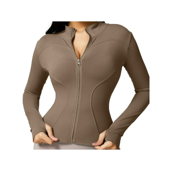 Michellecmm Women's Workout Jacket Solid Color Quick Dry Lightweight Zip Up Yoga Jacket Athletic Slim Fit Tops