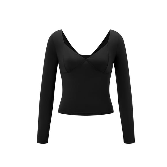 Michellecmm Womens Deep V Neck Tops Solid Color Long Sleeve Backless Slim Fit Crop Shirts Casual Streetwear