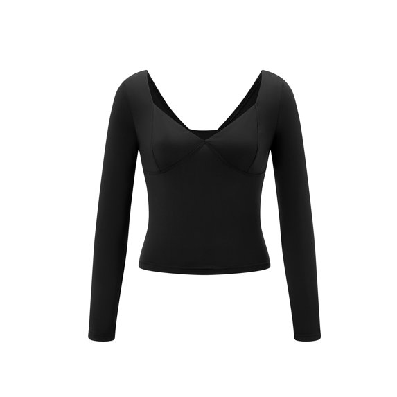 Michellecmm Womens Deep V Neck Tops Solid Color Long Sleeve Backless Slim Fit Crop Shirts Casual Streetwear