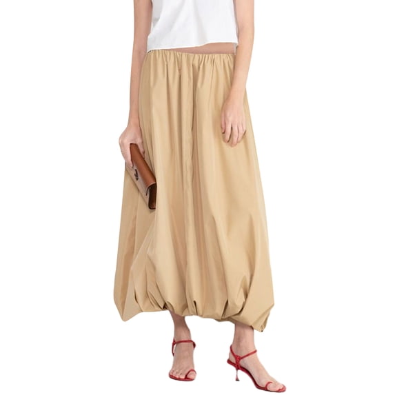 Michellecmm Womens Long Skirts Solid Color Flowy Floral Bud Bubble A-Line Skirts