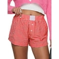 thumbnail image 1 of Michellecmm  Womens Plaid Shorts Button Contrast Color Elastic Waist Lounge Shorts, 1 of 7