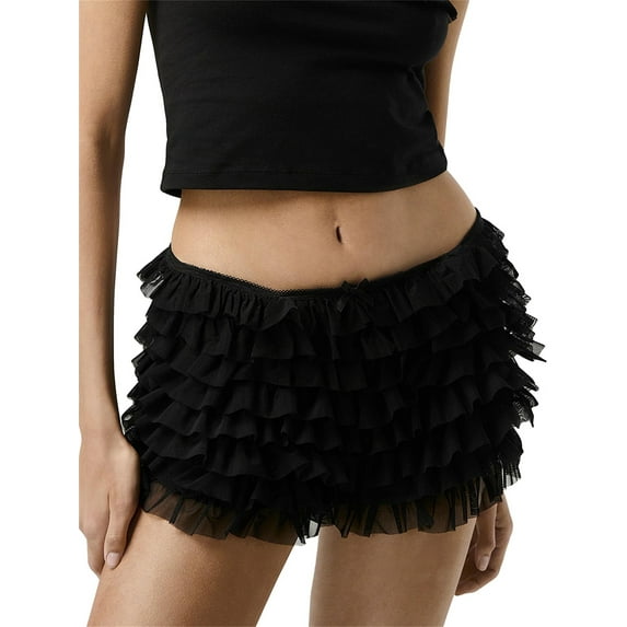 Michellecmm Womens Solid Color Shorts Tiered Ruffled Bow Lounge Short Pants